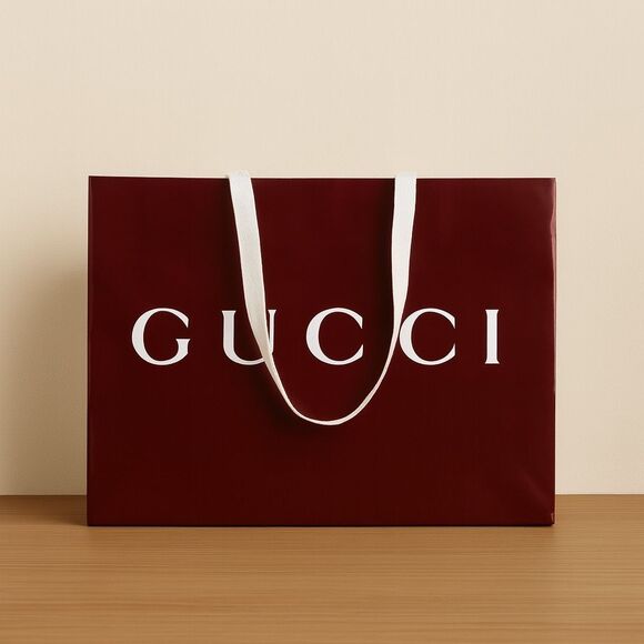 Gucci Designer Shopping Bag Burgundy with White Handles - Picture 1 of 2